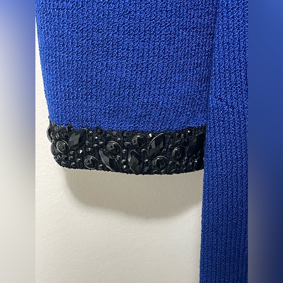 ST. JOHN EVENING Cobalt Blue Wool Black Embellished Jacket Dress - Picture 8 of 10